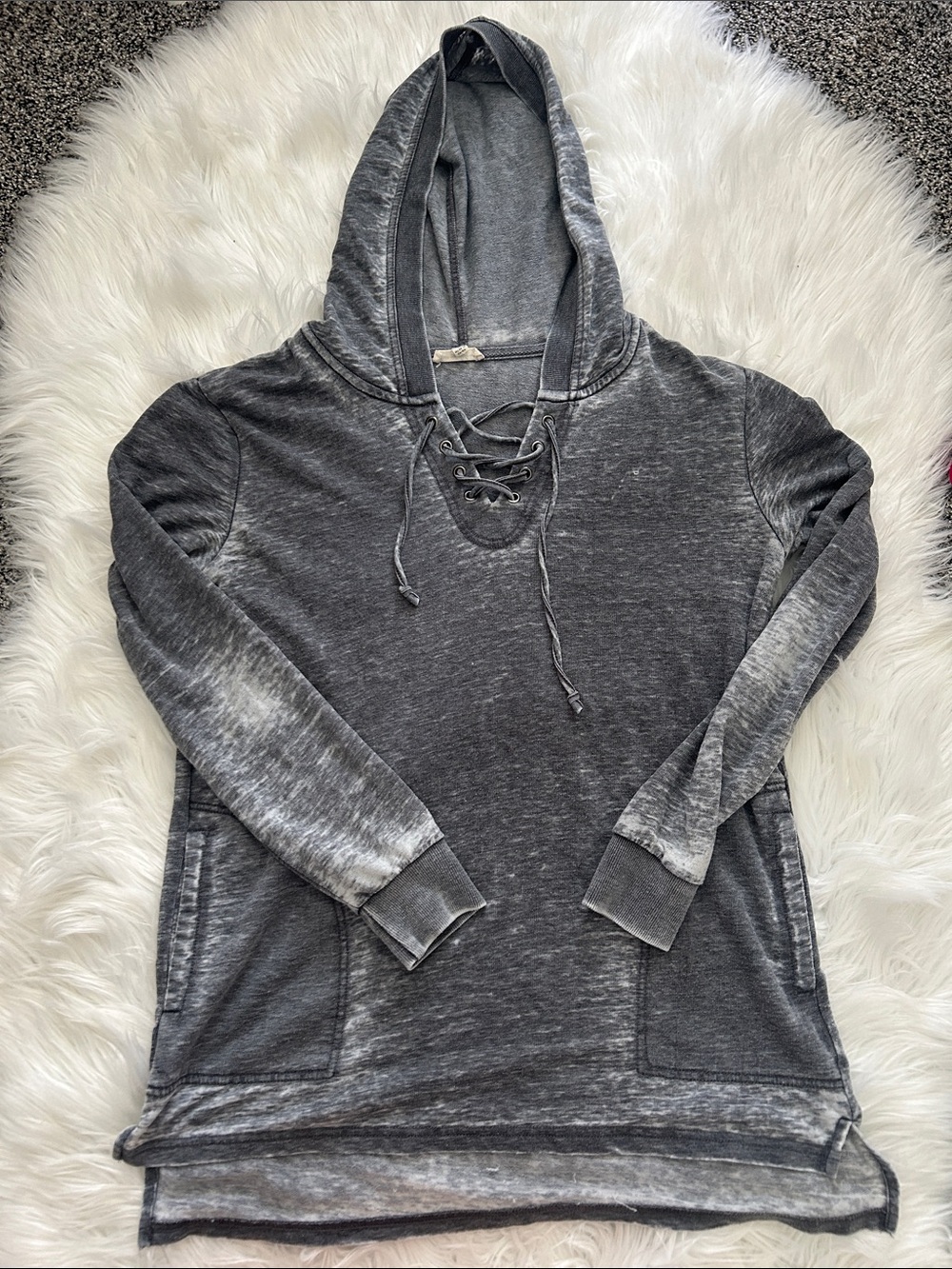 Jane and Delancey Washed Charcoal Lace-Up Hoodie
